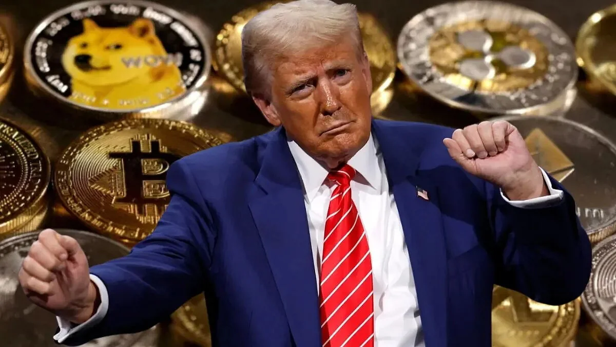 Дональд Трамп серед криптовалютних монет Bitcoin та Dogecoin